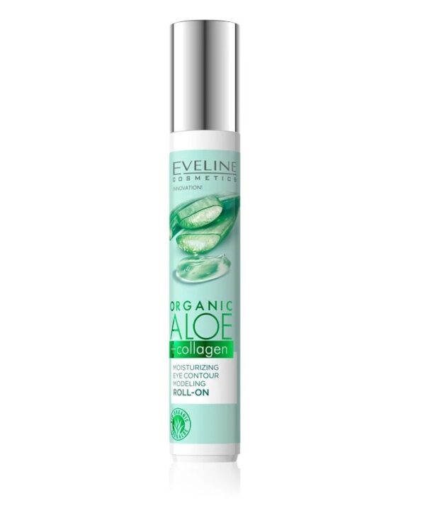 رول چشم ارگانیک و کلاژن مرطوب کننده آلوئه ورا اولاین Eveline Organic Aloe + Collagen Moisturising Eye Contour Modelling Roll-On 15ml - Image 3