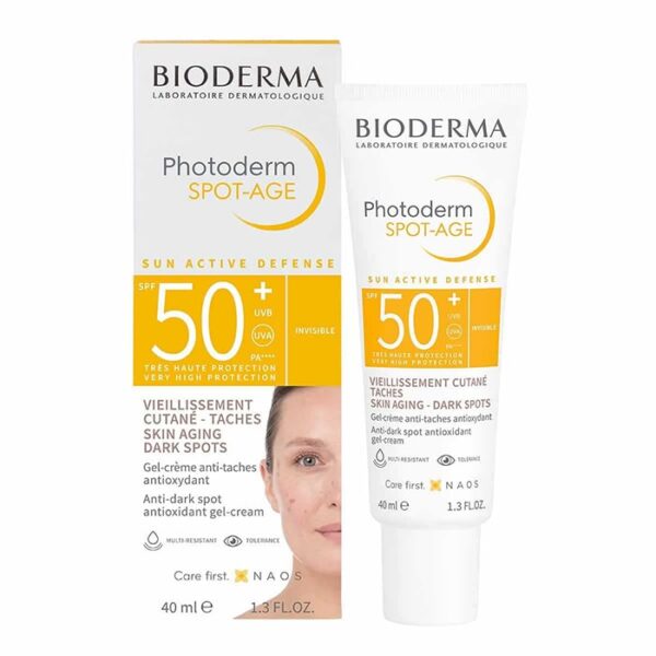 ژل کرم ضد آفتاب ضد لک و ضد پیری بایودرما +SPF50 مدل Photoderm Spot-Age بی رنگ 40 میل - Image 1