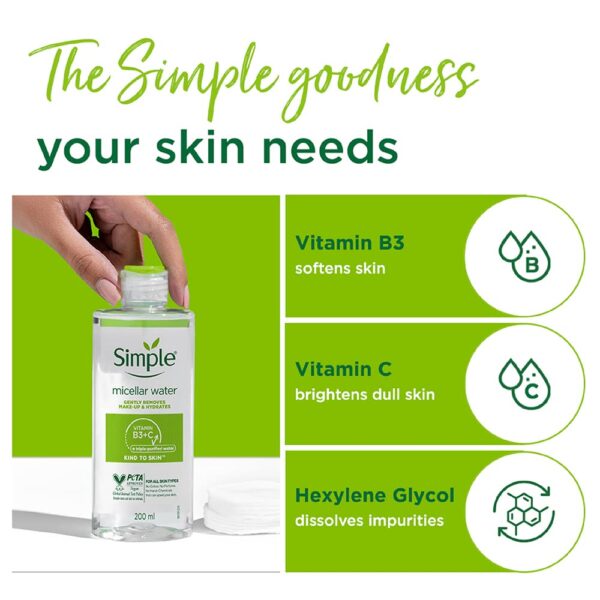 میسلار واتر آرایش صورت سیمپل مدل Gently Removes برند Simple - Image 2