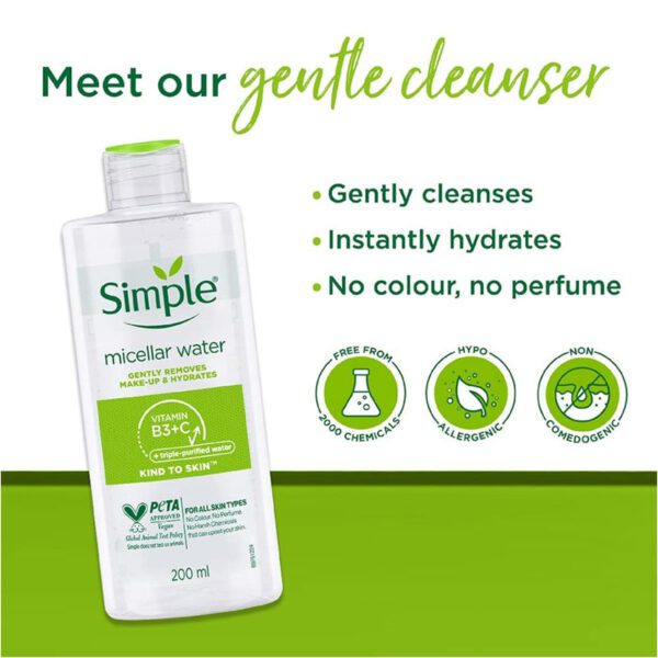میسلار واتر آرایش صورت سیمپل مدل Gently Removes برند Simple - Image 3