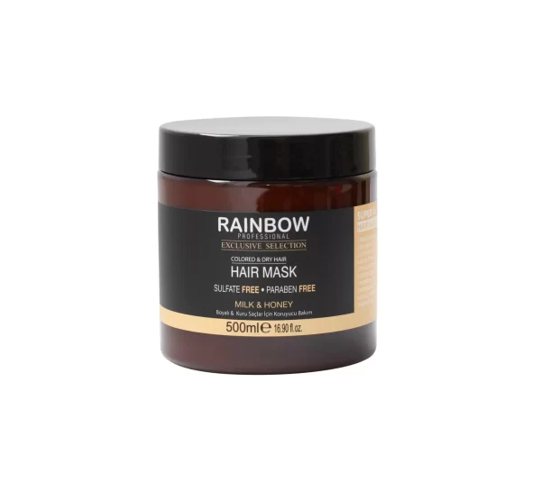 ماسک مو بدون سولفات رینبو Rainbow حاوی شیر و عسل مناسب موهای رنگ شده و خشک 500 میل - Image 1
