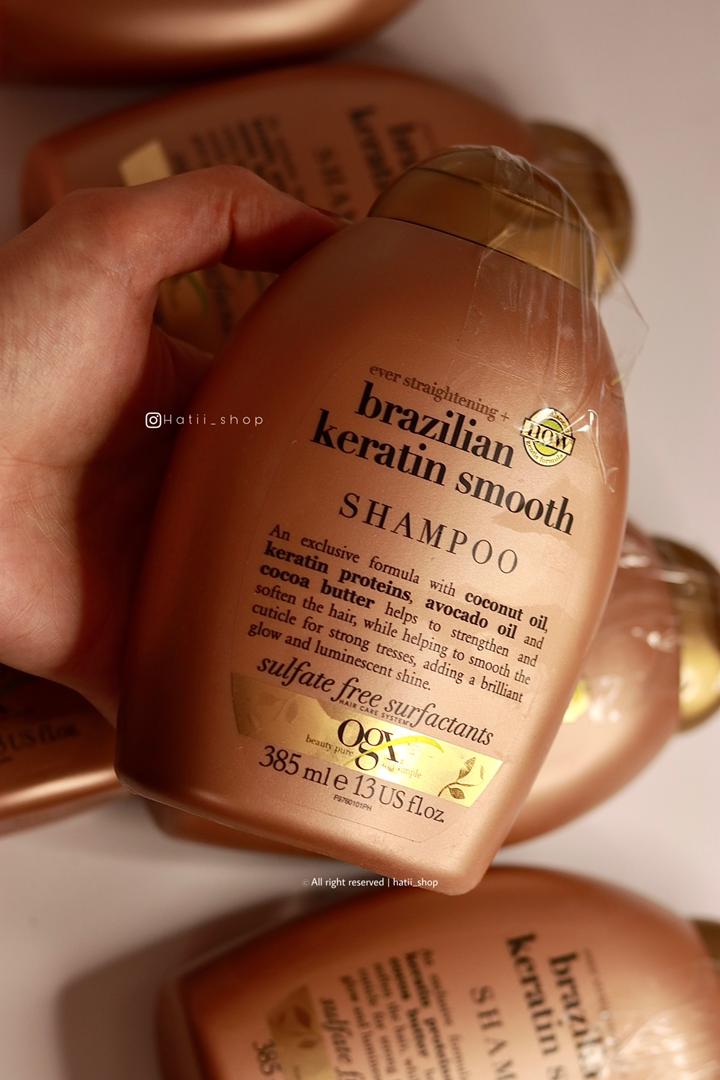 شامپو کراتین برزیلی اوجی ایکس OGX حجم ۳۸۵ میل | بدون سولفات، صاف کننده قوی مو